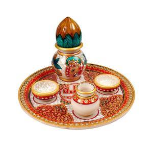 Marble Puja Thali with Kalash