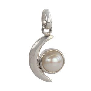 Pearl Locket Moon Shaped in Silver