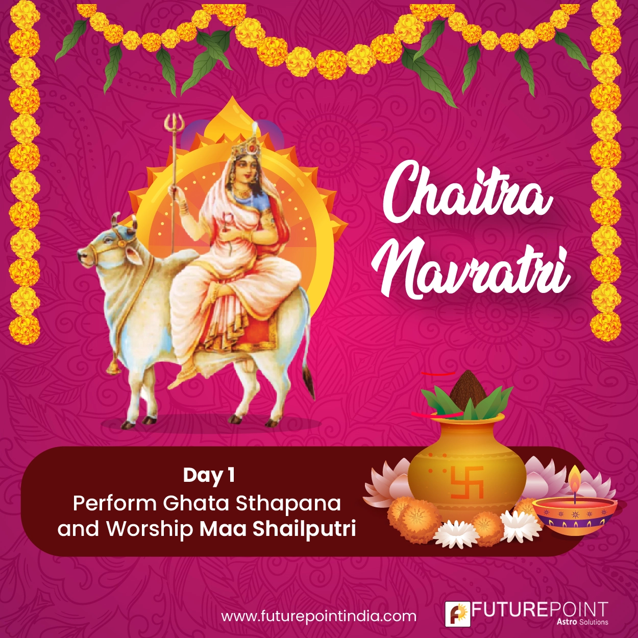 Day 1: Perform Ghata Sthapana and worship Maa Shailputri